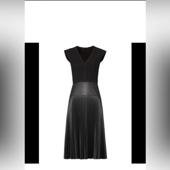 Rebecca Taylor V-Neck Faux Leather / Knit Dress | Size 0 | Black - Picture 2 of 7